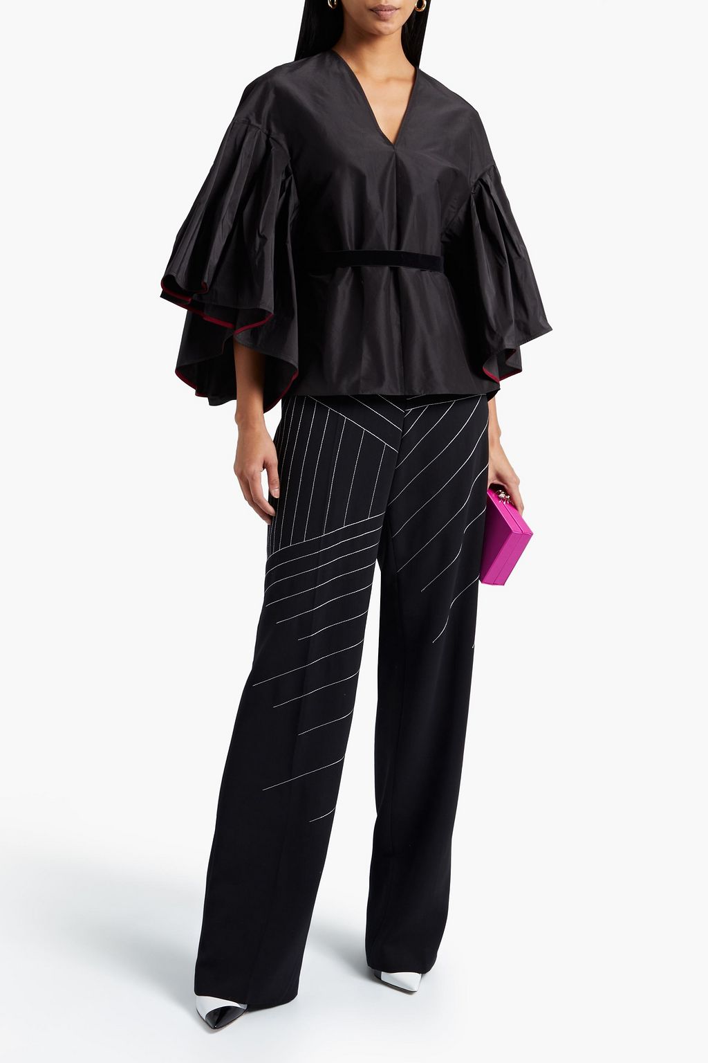 ROKSANDA Velvet-trimmed cotton and silk-blend top