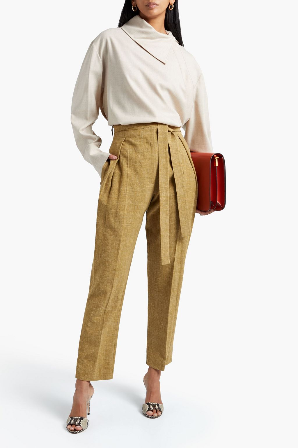 ROKSANDA Goya belted silk, linen and wool-blend tapered pants