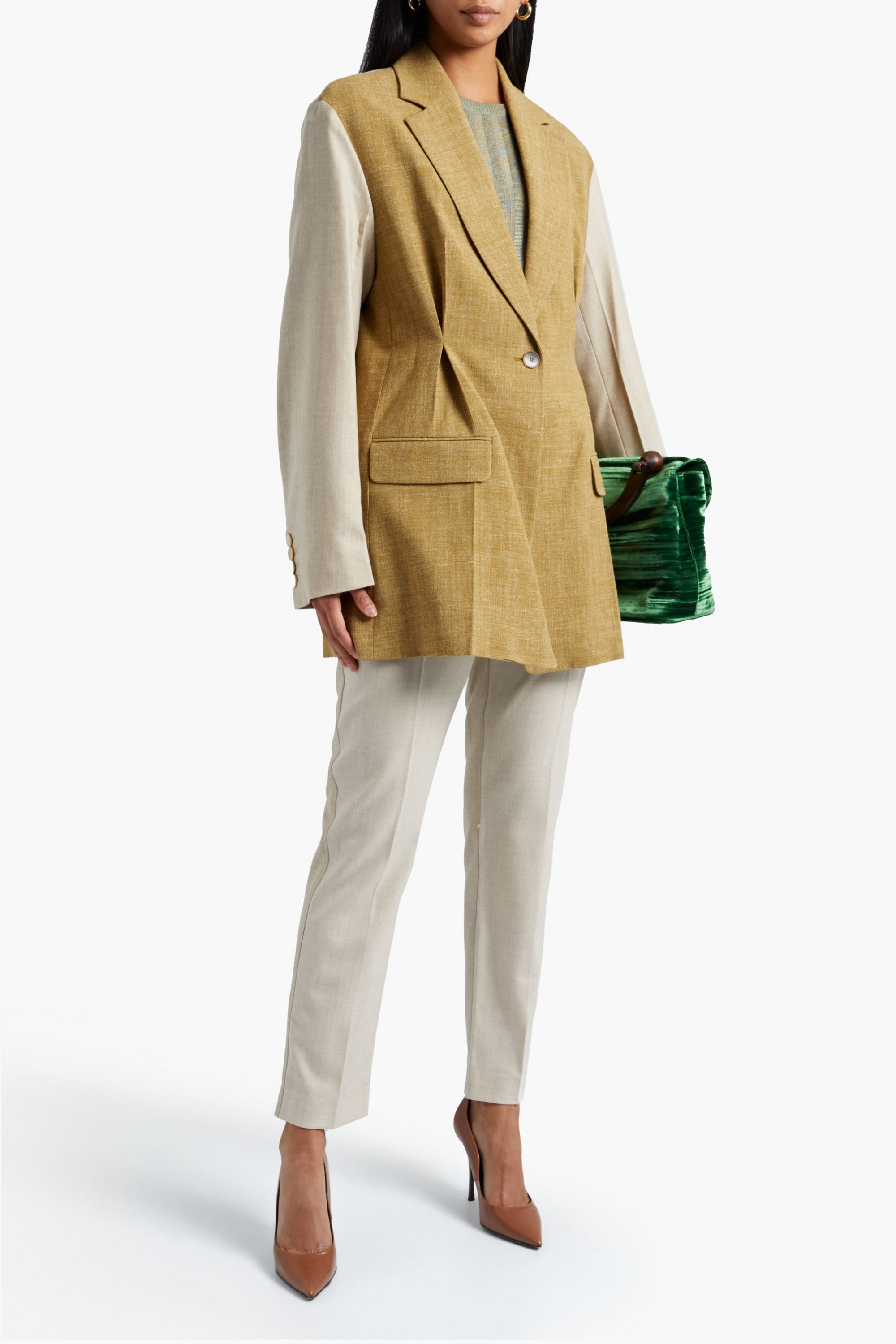 Roksanda Leonie oversized two-tone silk, linen and wool-blend blazer