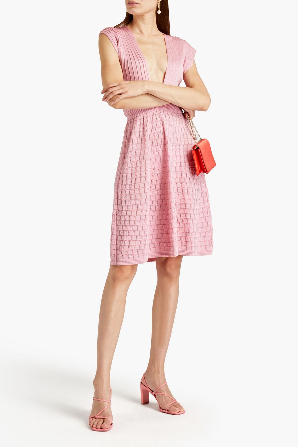 M MISSONI Twist-front metallic crochet-knit dress
