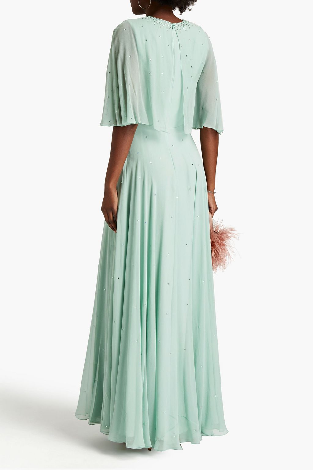 JENNY PACKHAM Cape-effect crystal-embellished silk-chiffon gown