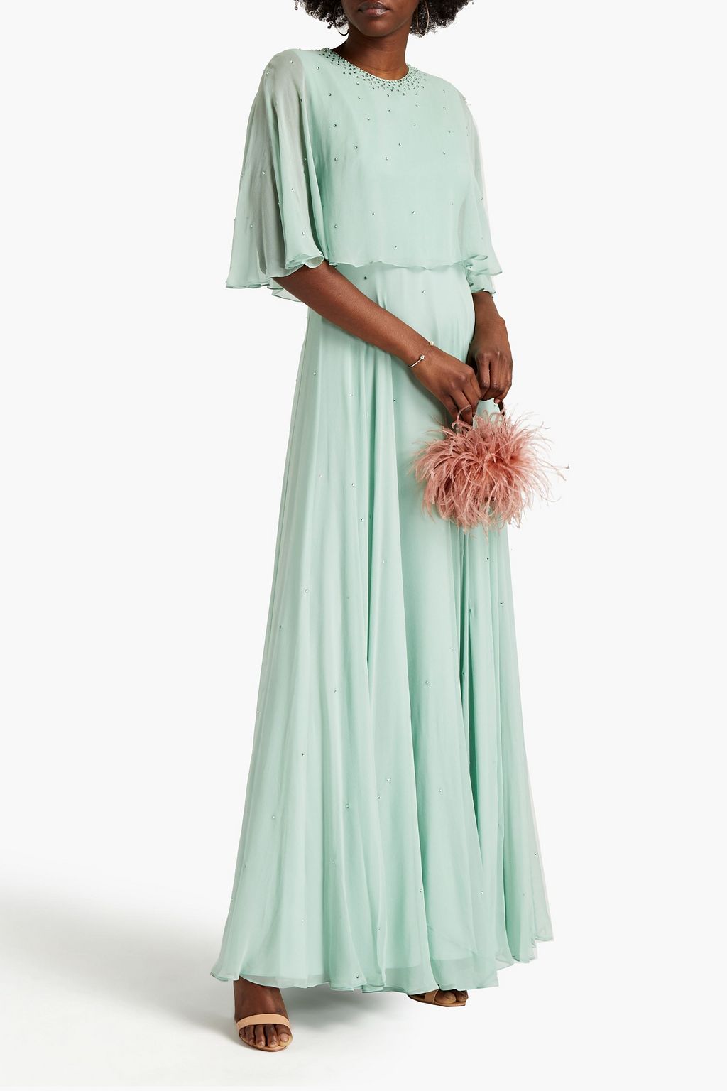 JENNY PACKHAM Cape-effect crystal-embellished silk-chiffon gown