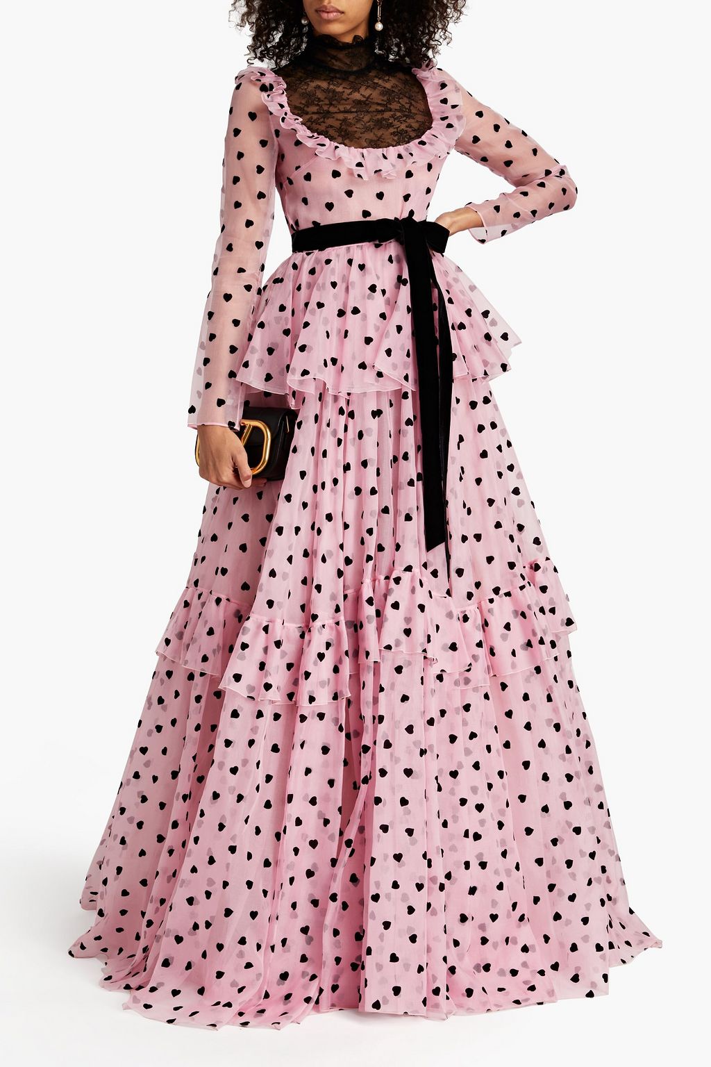 VALENTINO GARAVANI Lace-paneled flocked silk-organza gown