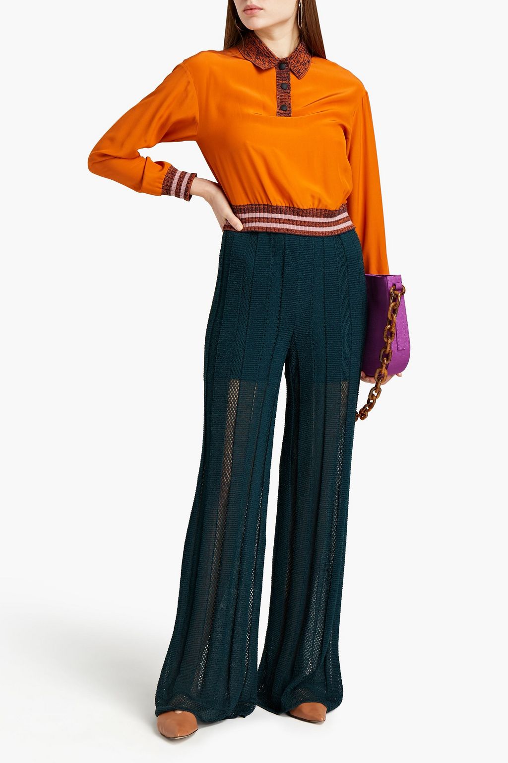 M MISSONI Pointelle-trimmed ribbed crochet-knit flared pants