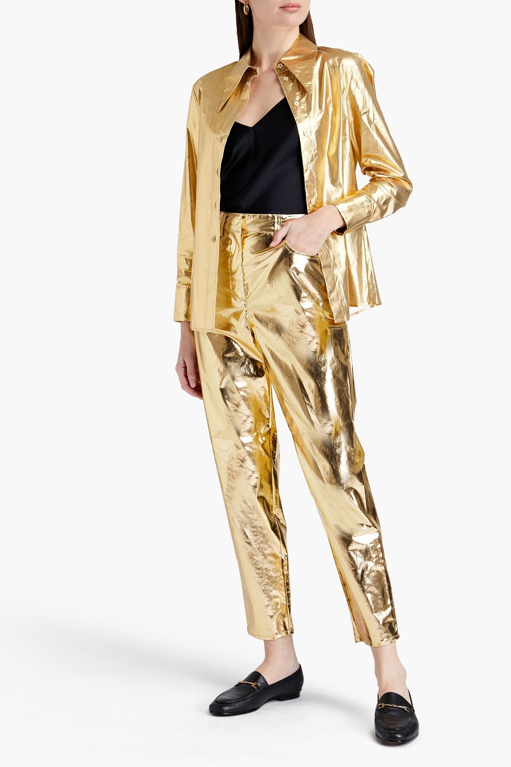 M MISSONI Coated metallic cotton-twill tapered pants