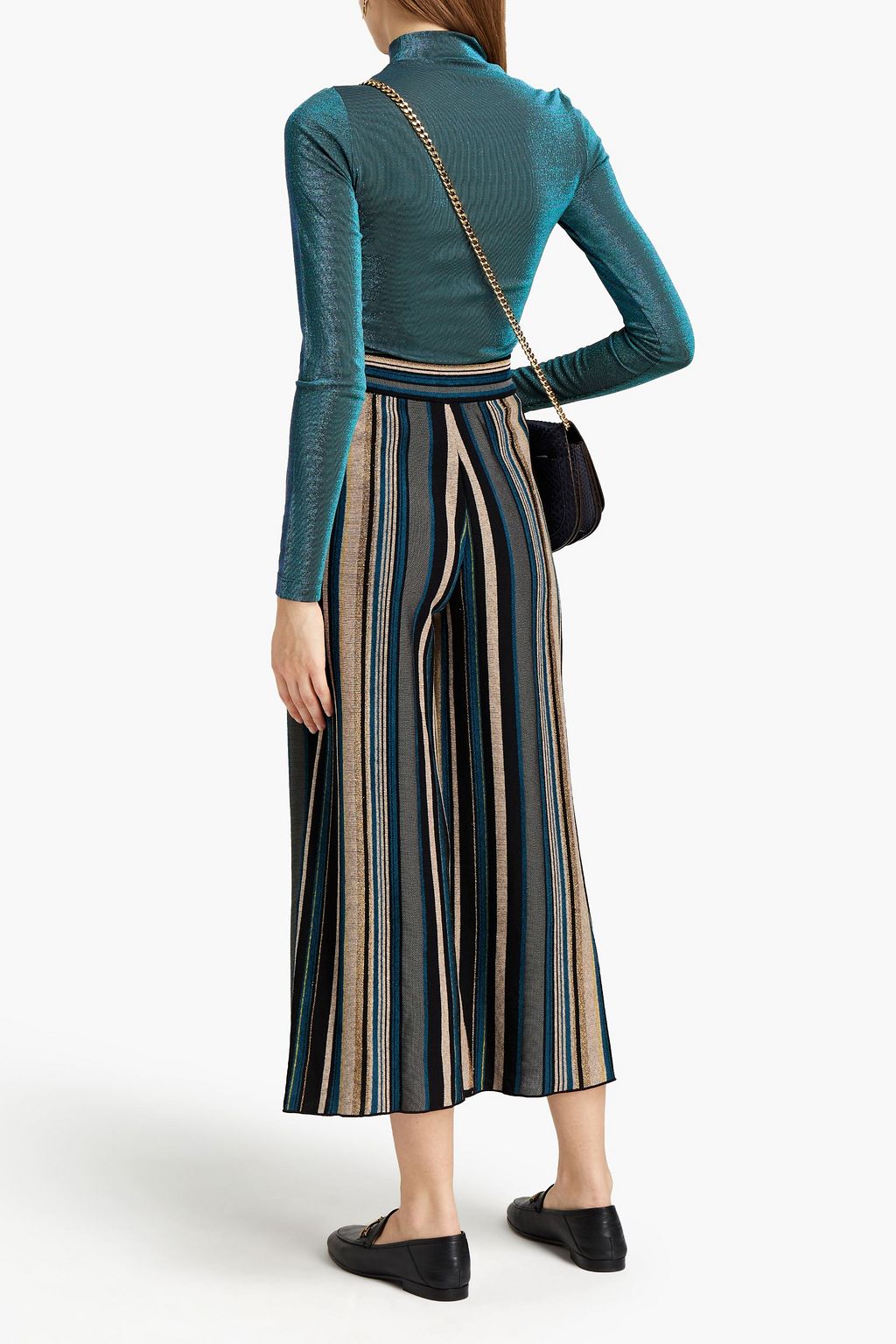 M MISSONI Cropped metallic jacquard-knit cotton-blend wide-leg pants