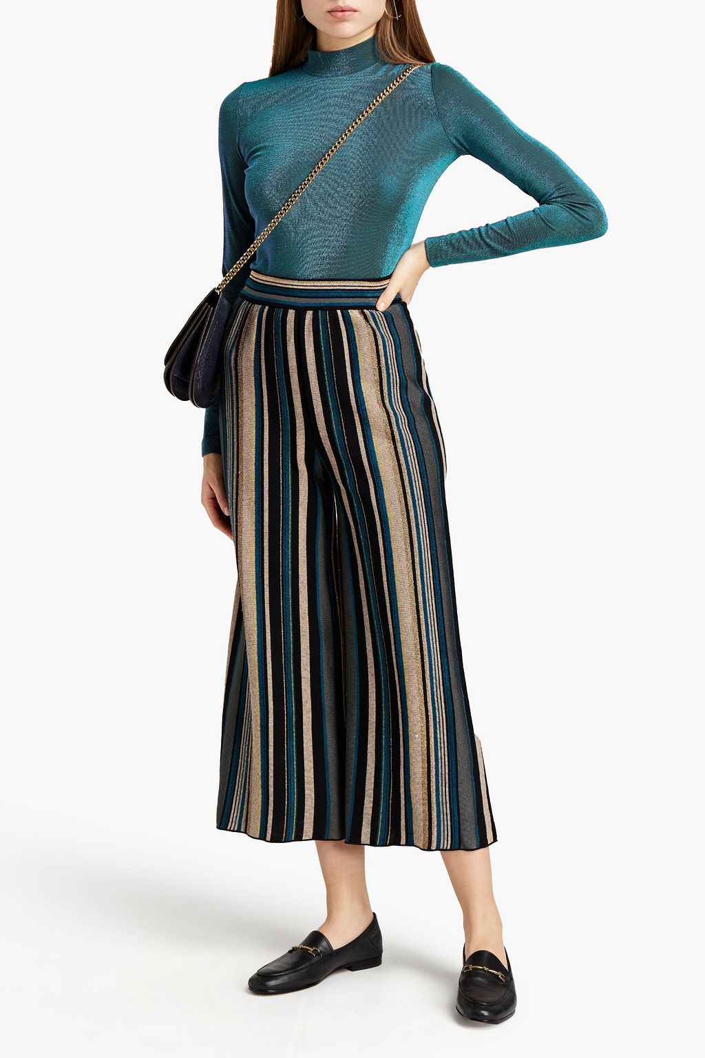M MISSONI Cropped metallic jacquard-knit cotton-blend wide-leg pants