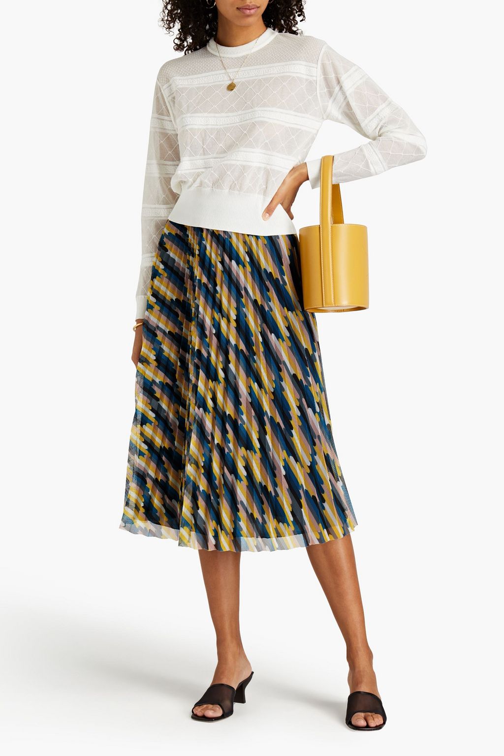 M MISSONI Pleated printed mesh midi skirt