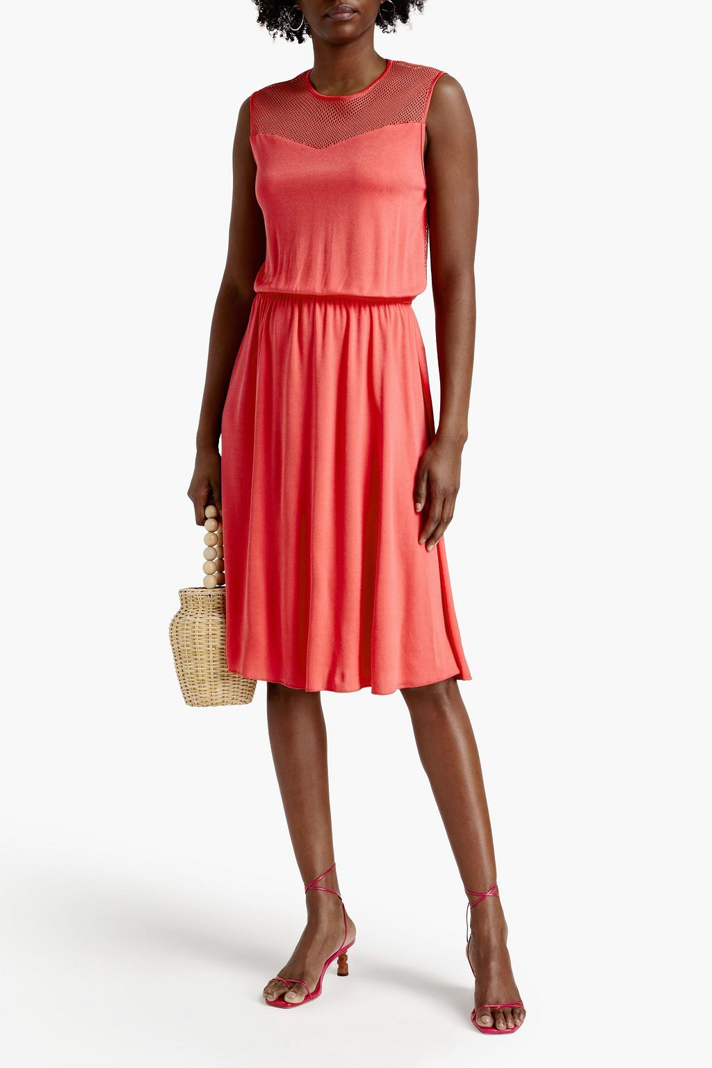 M MISSONI Gathered mesh-trimmed jersey midi dress