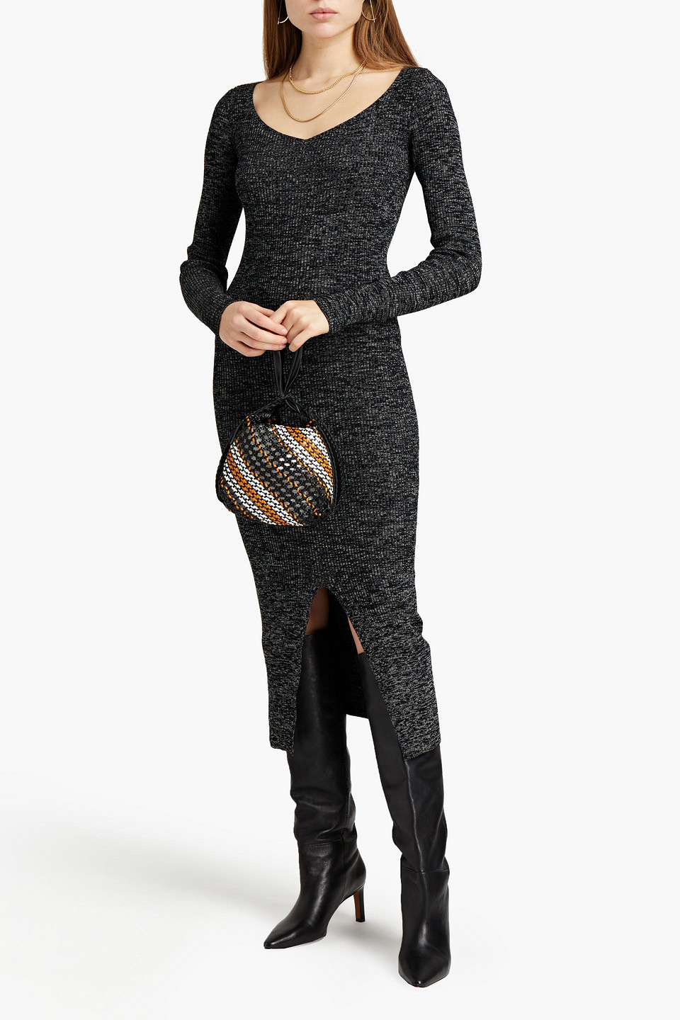 M Missoni Marled Ribbed Wool-blend Midi Dress In Black