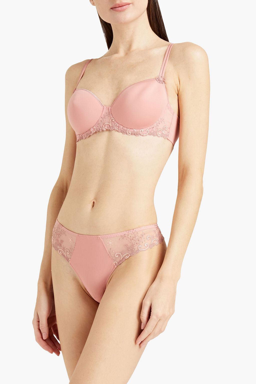SIMONE PÉRÈLE Embroidered tulle-trimmed jersey underwired bra