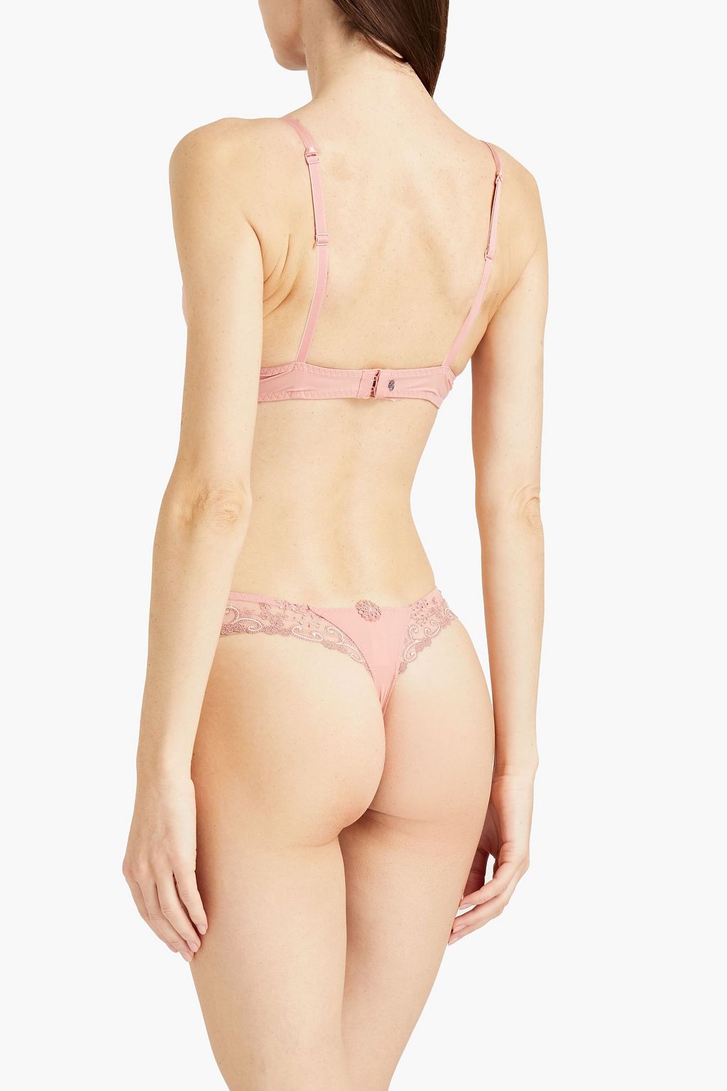 SIMONE PÉRÈLE Embroidered tulle-paneled stretch-jersey low-rise thong