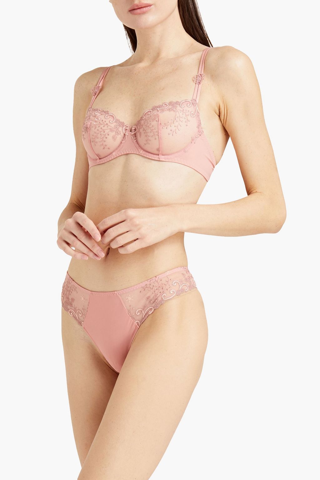 SIMONE PÉRÈLE Metallic embroidered mesh and jersey underwired bra