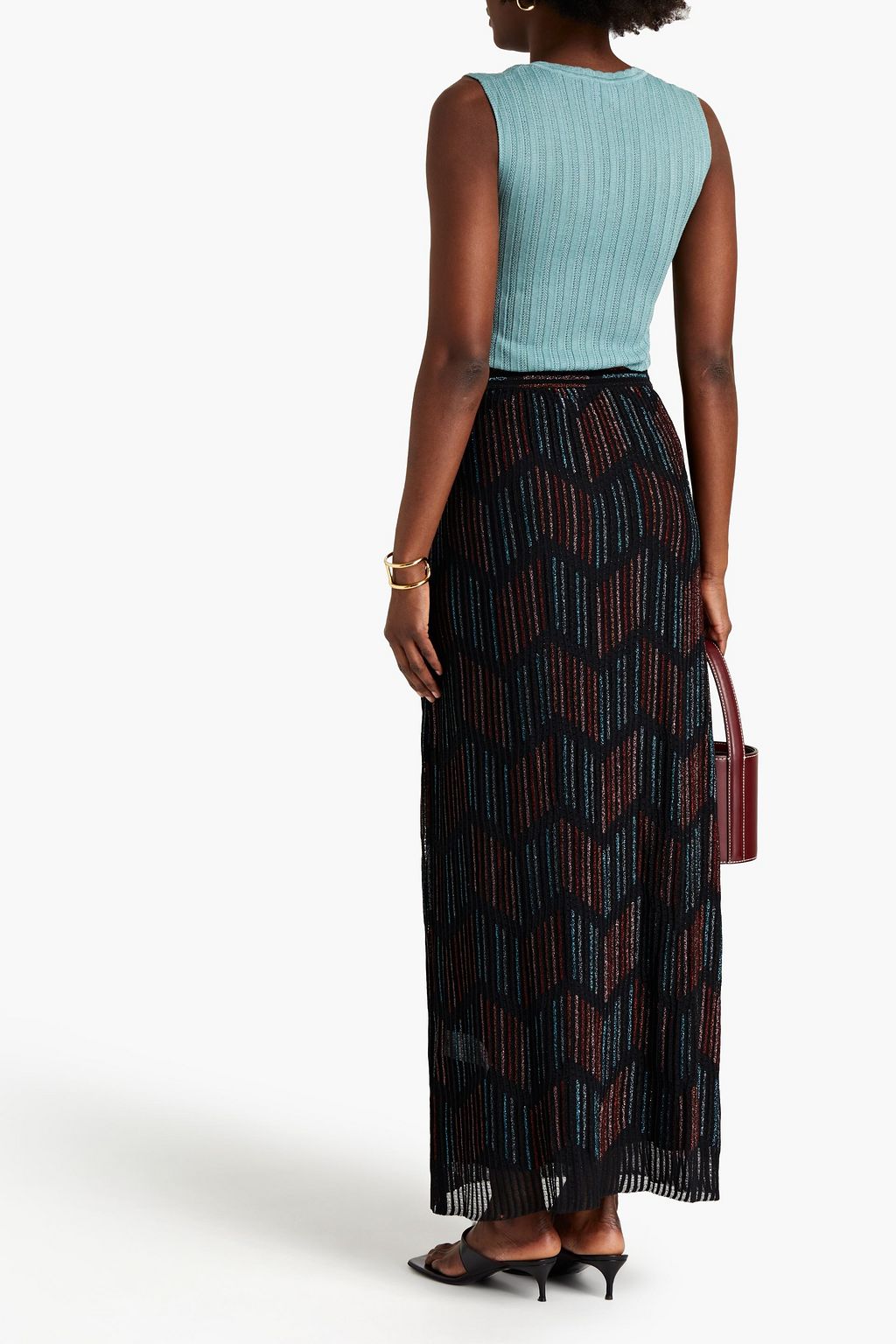M MISSONI Pleated metallic ribbed-knit maxi skirt