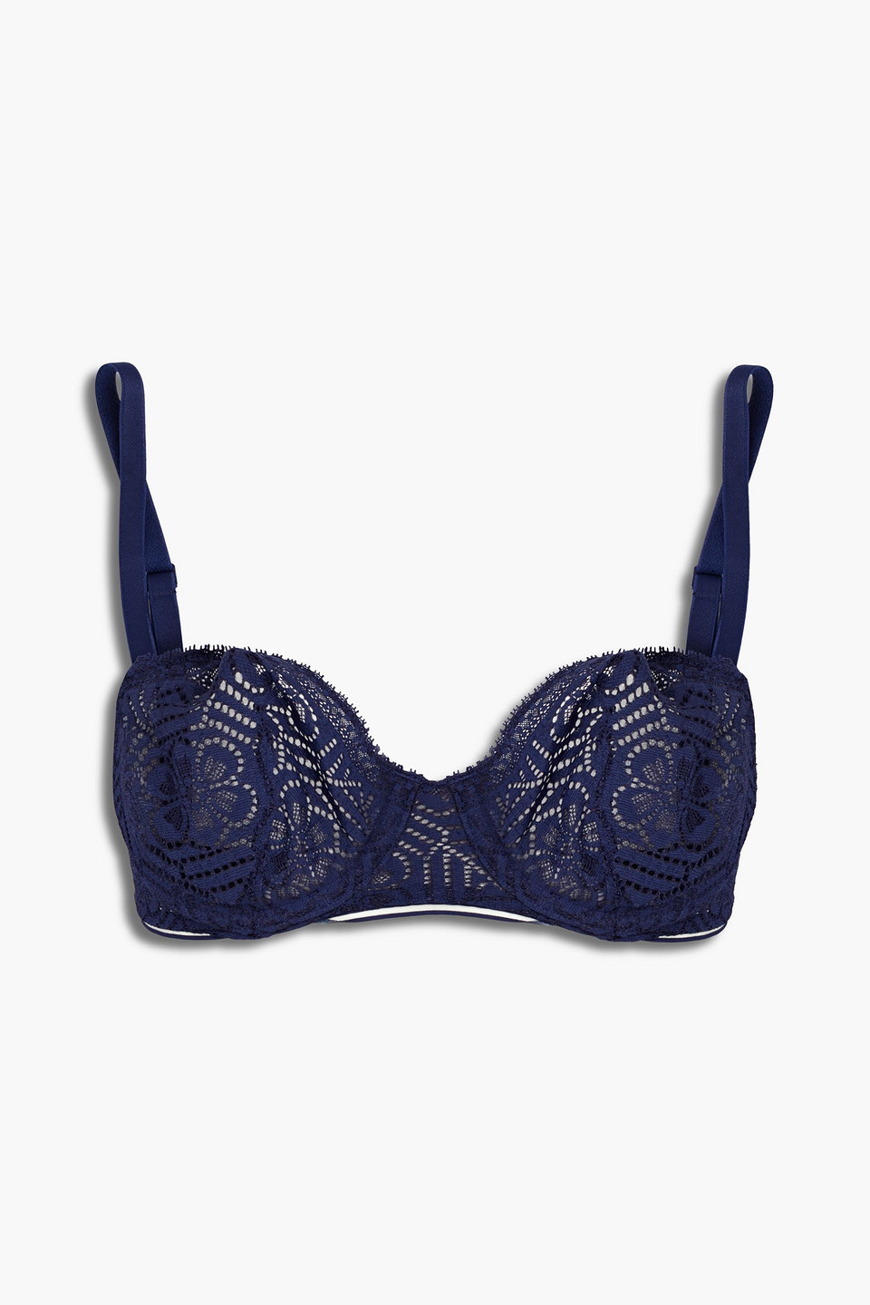 Simone Perele Lace Underwired Balconette Bra In Blue