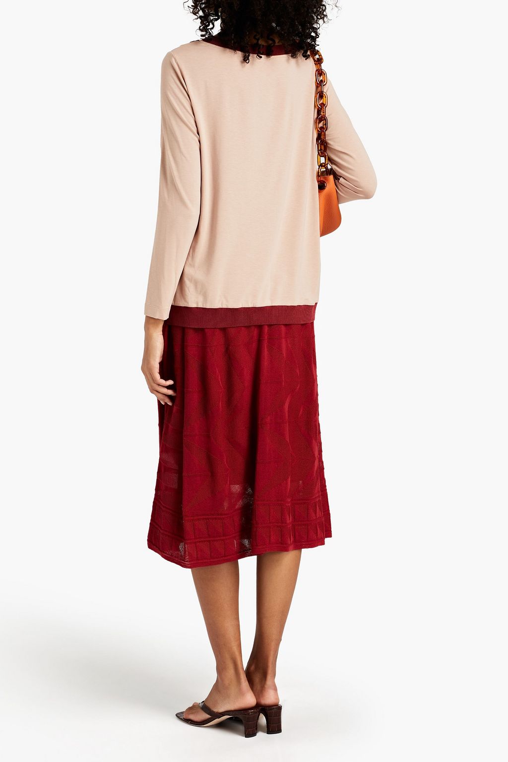 M MISSONI Paneled stretch-jersey and printed silk crepe de chine top
