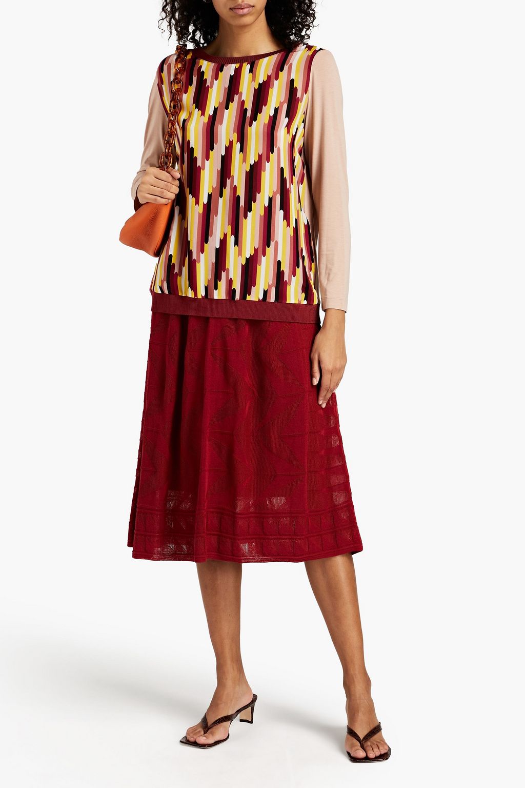 M MISSONI Paneled stretch-jersey and printed silk crepe de chine top