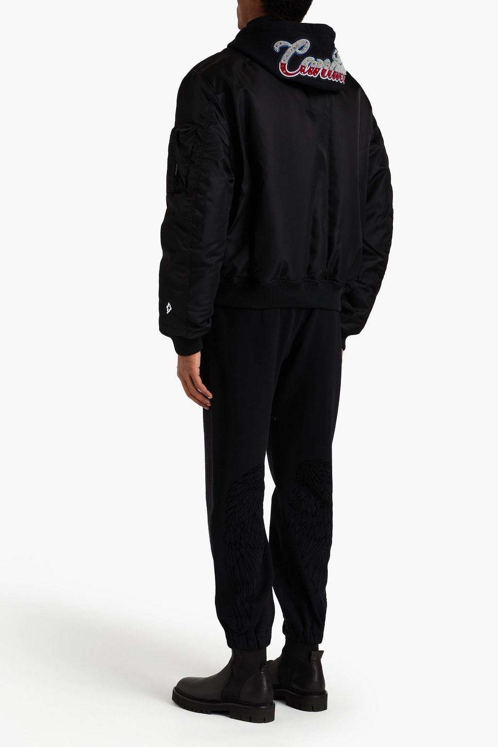 MARCELO BURLON Tapered denim-paneled printed French cotton-blend terry pants