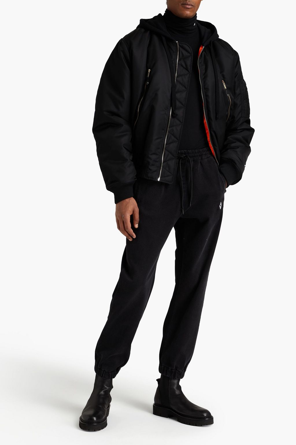 MARCELO BURLON Tapered denim-paneled printed French cotton-blend terry pants