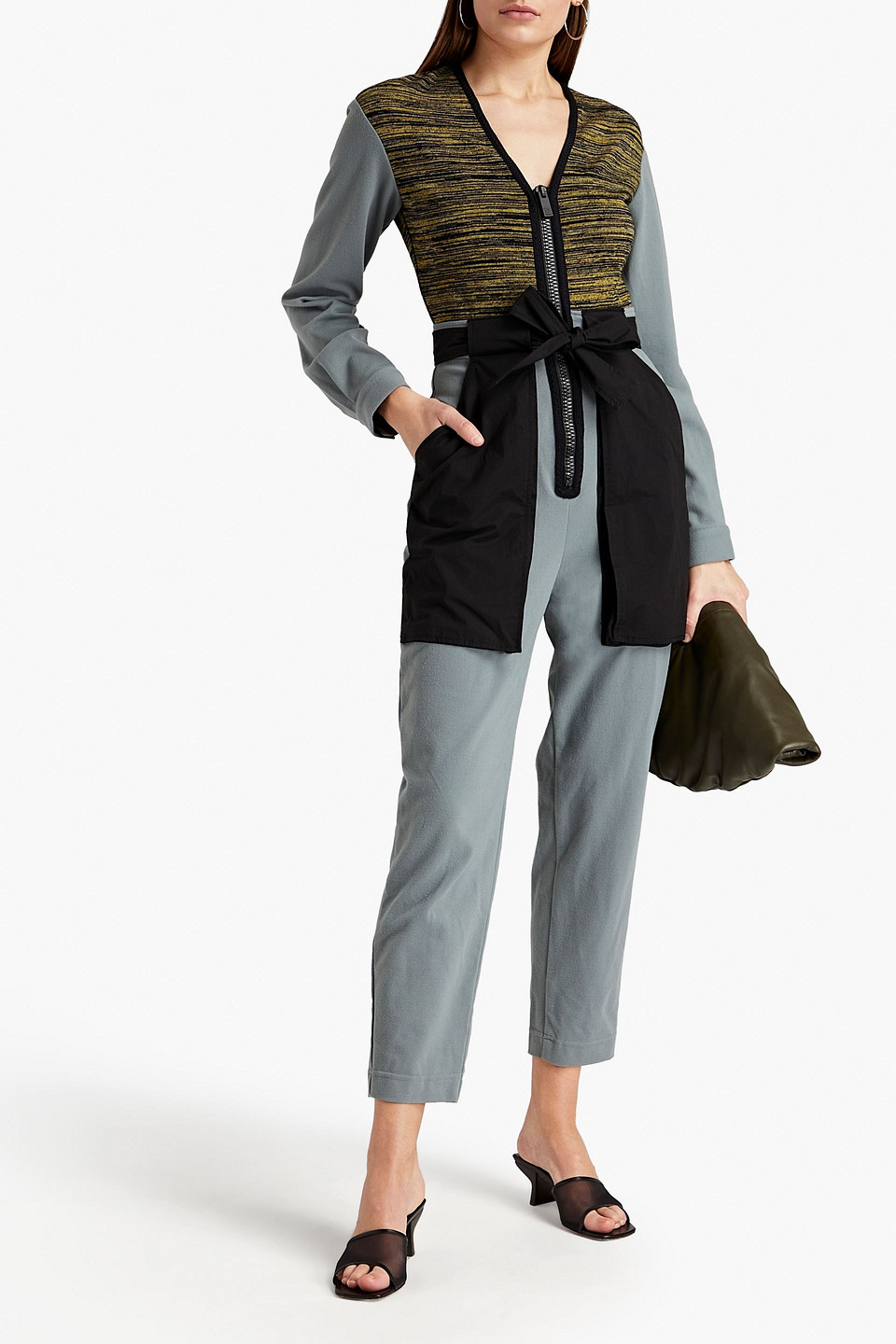 M Missoni Knit-paneled Poplin Jumpsuit In Grey