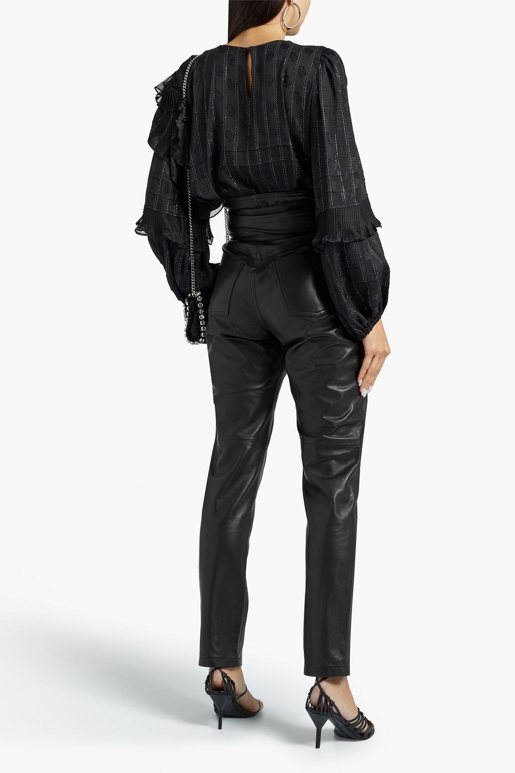 ISABEL MARANT Pleated organza-trimmed metallic jacquard top
