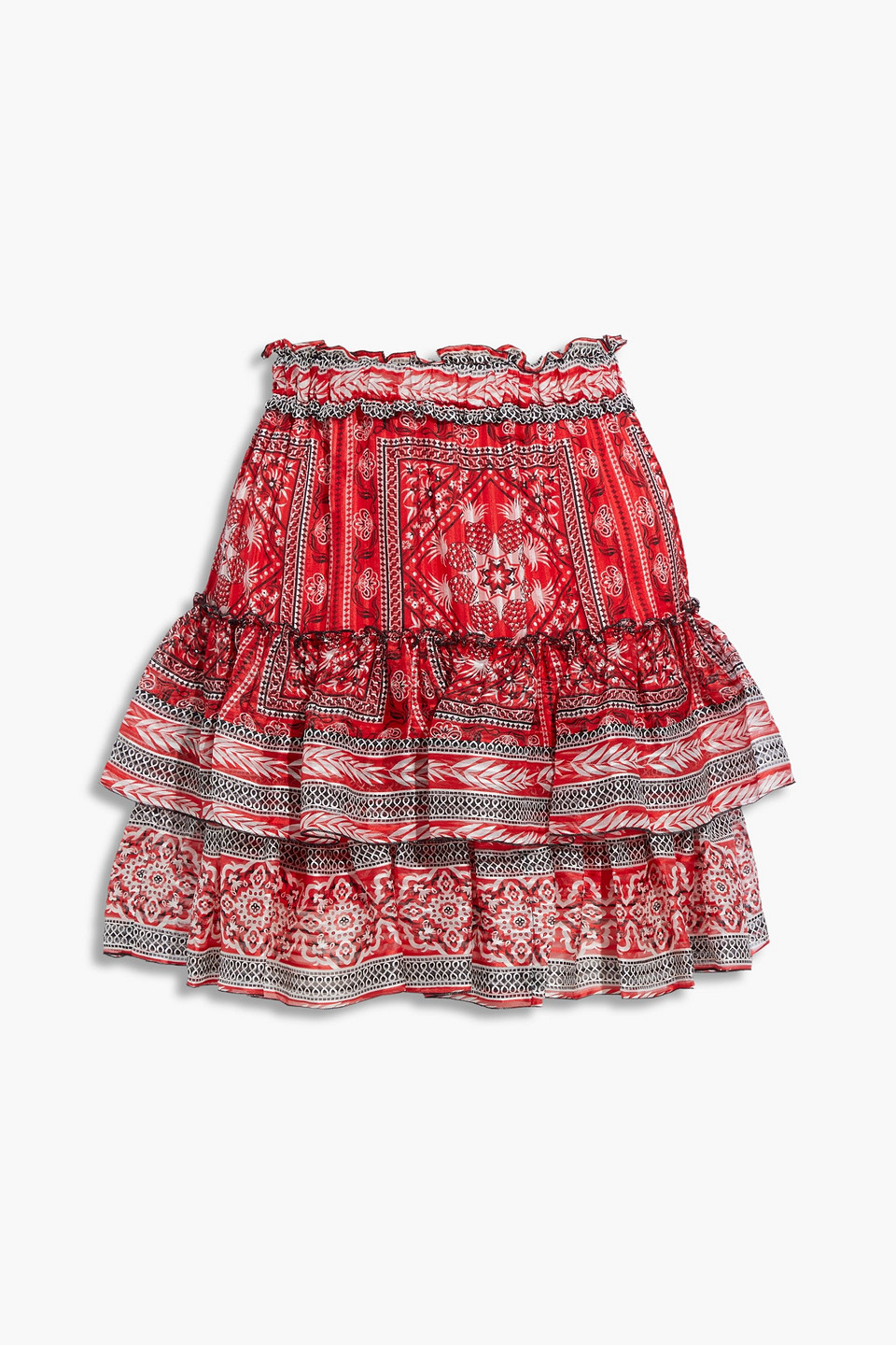 Isabel Marant Ruffle-trimmed Printed Silk-voile Jacquard Mini Skirt In Red