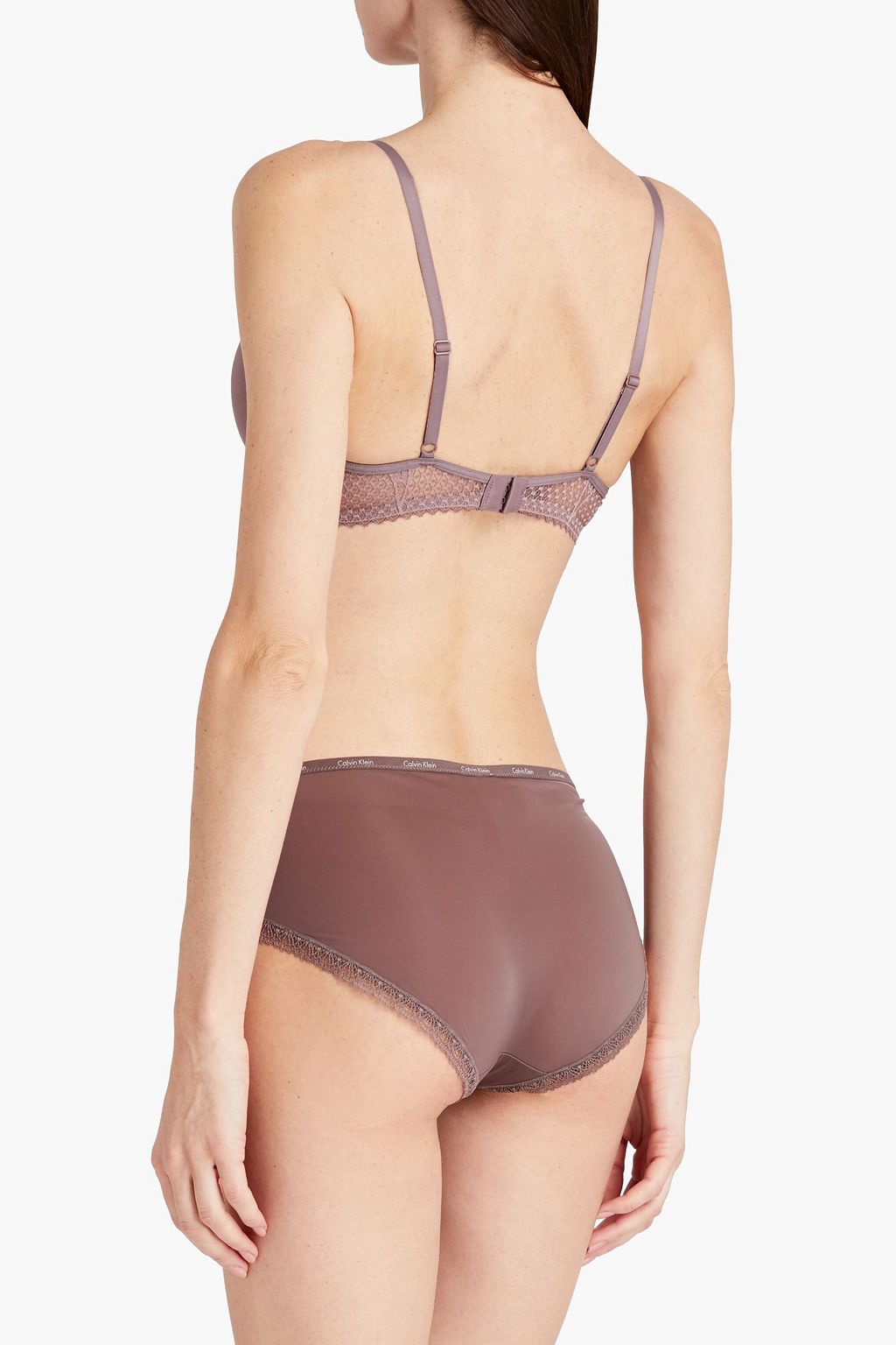CALVIN KLEIN Lace-trimmed stretch-jersey balconette bra
