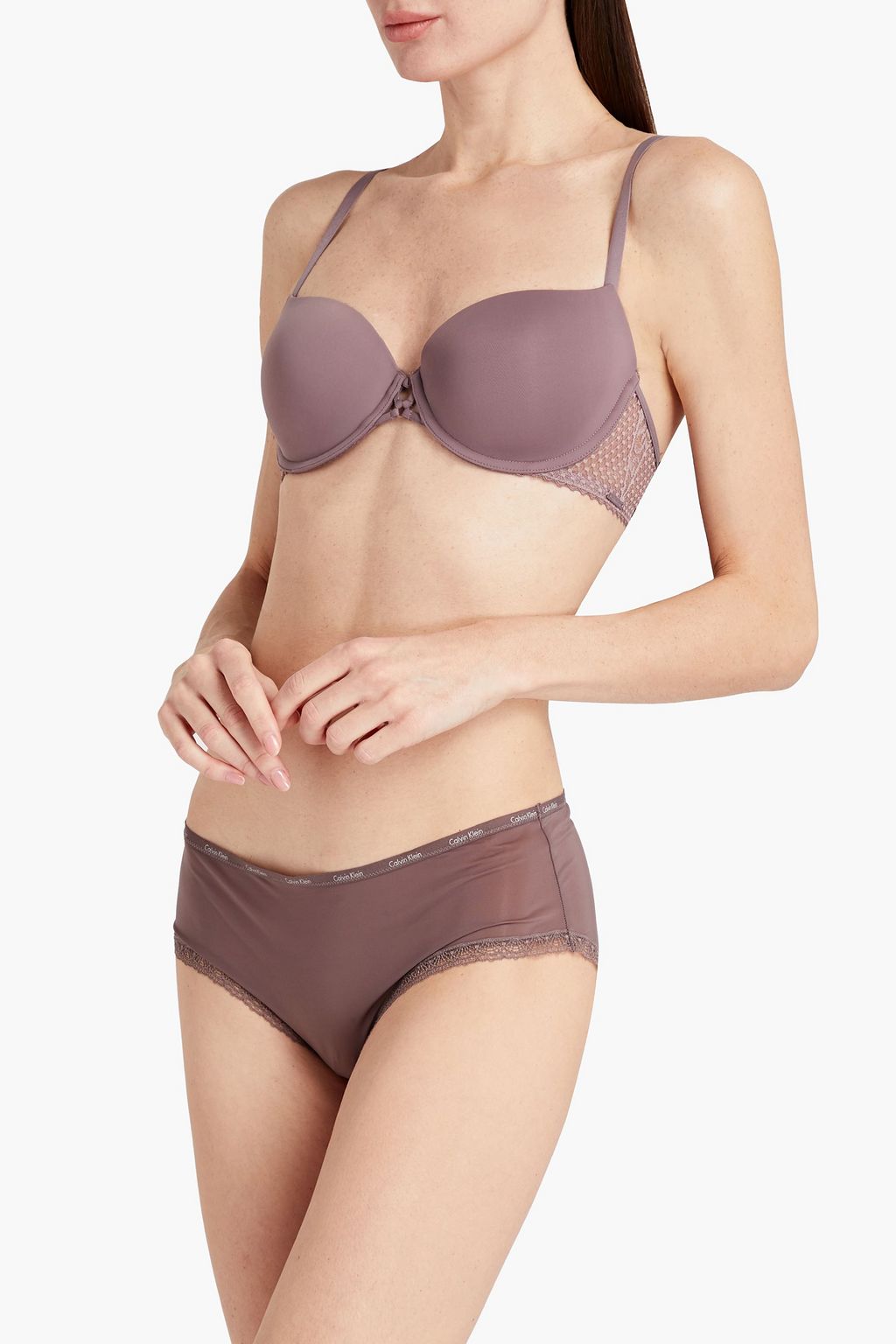 CALVIN KLEIN Lace-trimmed stretch-jersey balconette bra