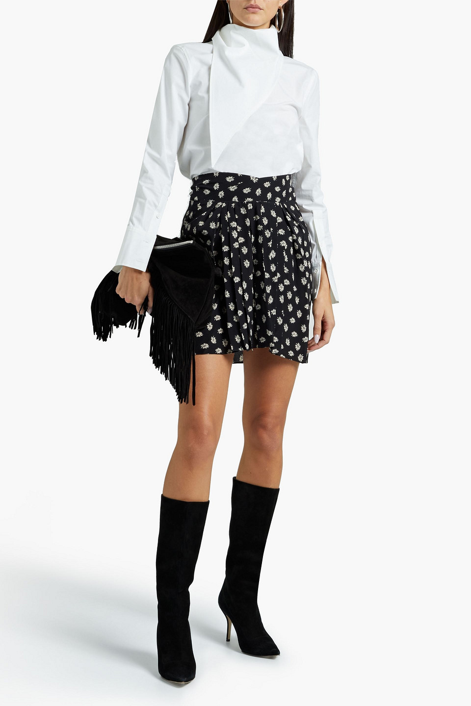 Isabel Marant Pleated Printed Silk Crepe De Chine Mini Skirt In Black