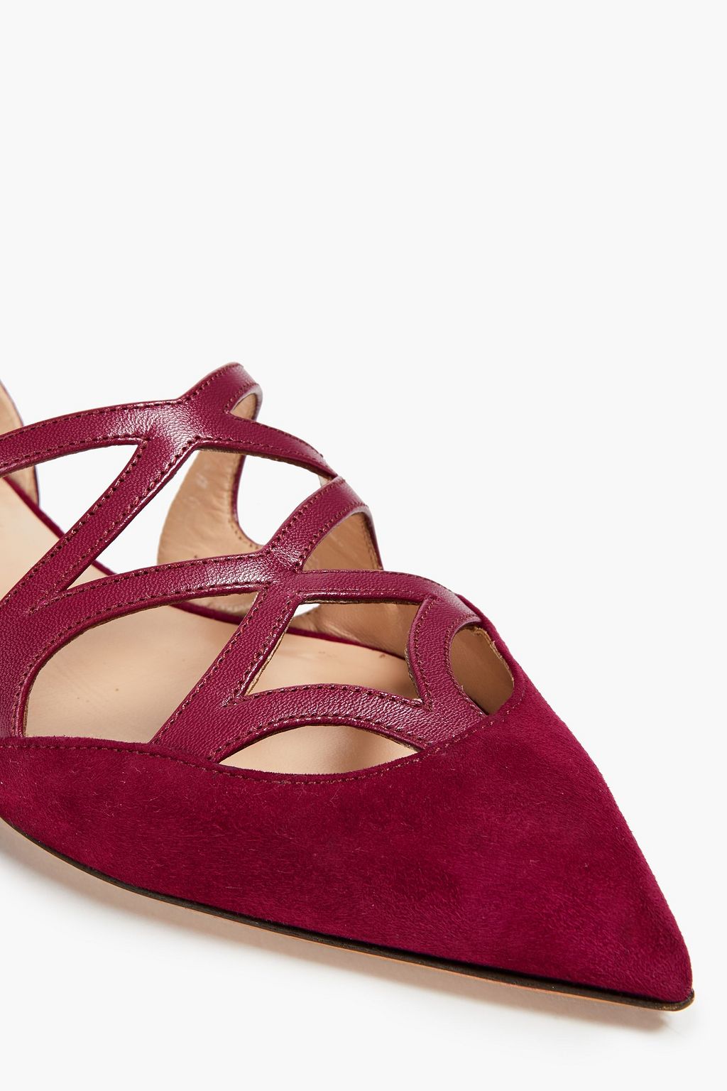 VALENTINO GARAVANI Cutout suede and leather point-toe flats