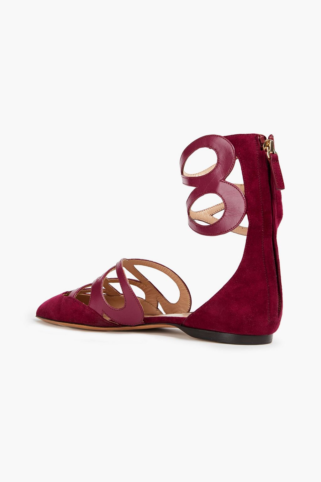VALENTINO GARAVANI Cutout suede and leather point-toe flats