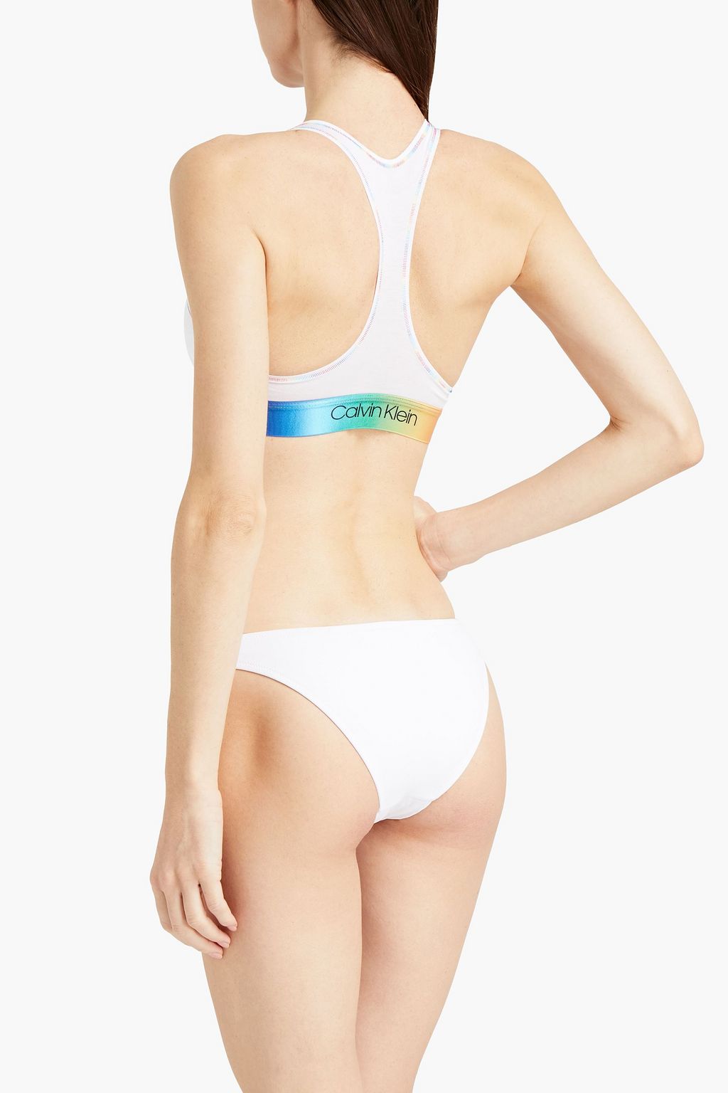 CALVIN KLEIN Printed cotton-blend jersey sports bra