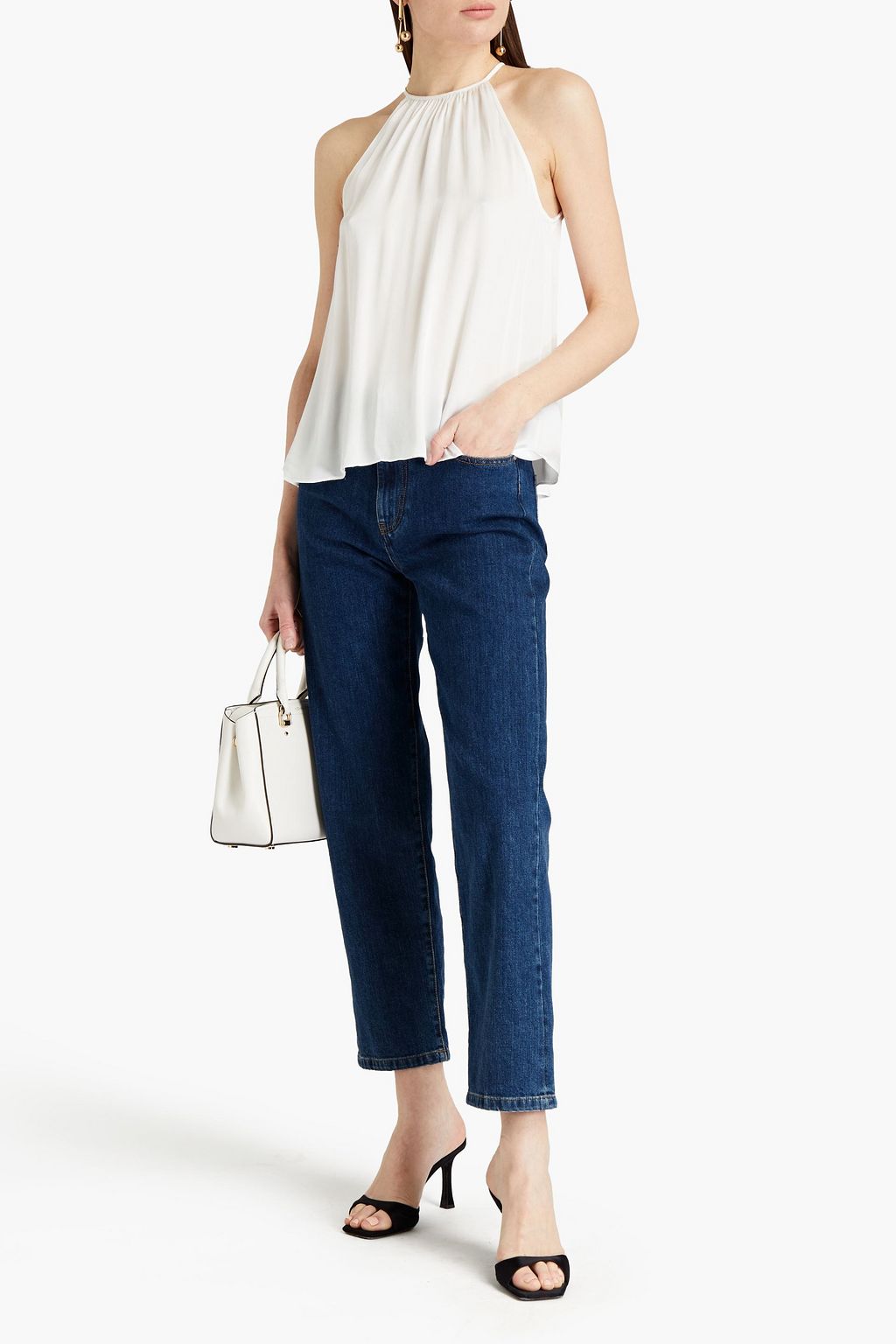 RACHEL ZOE Gathered washed-satin top