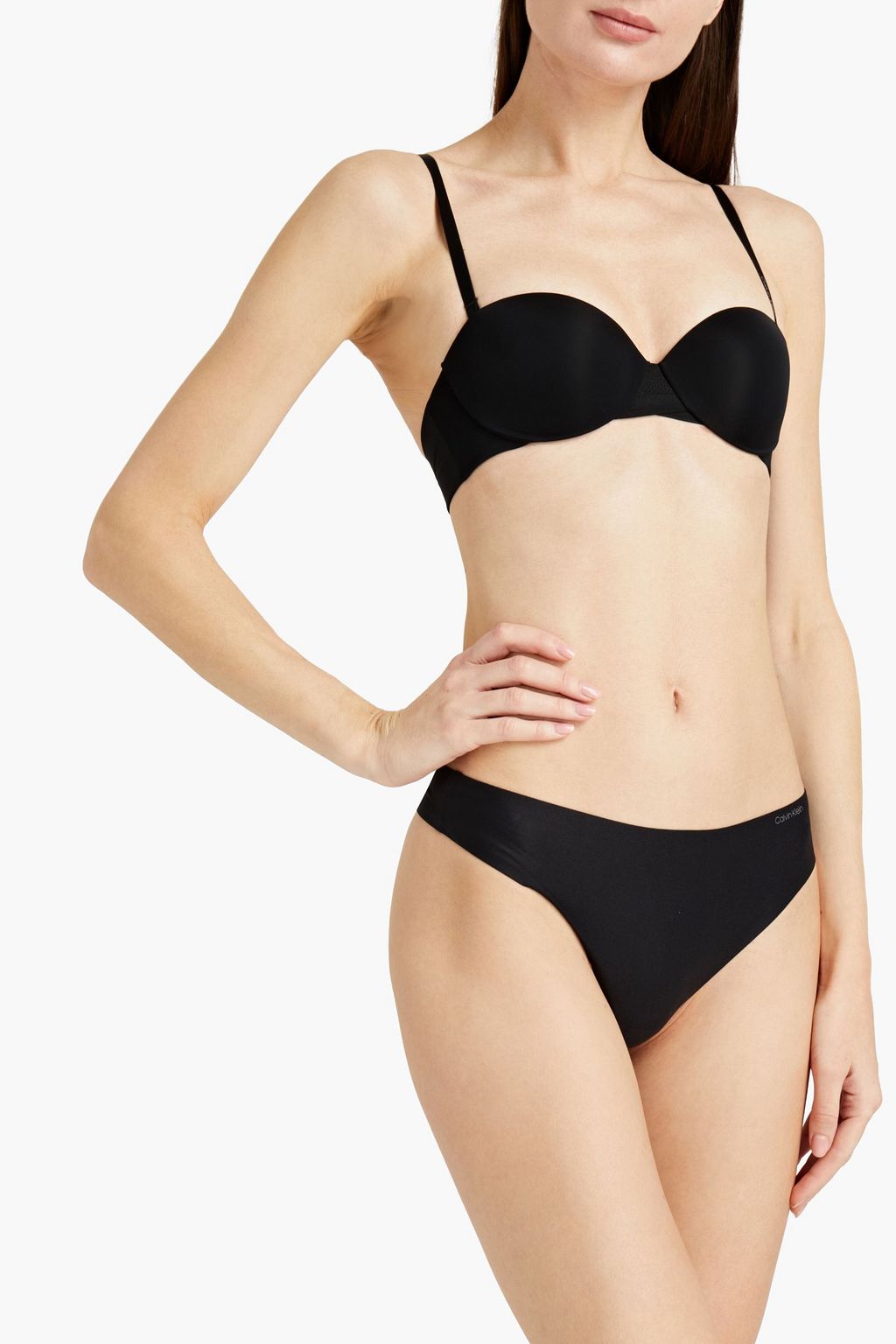 CALVIN KLEIN Mesh-trimmed stretch-jersey balconette bra