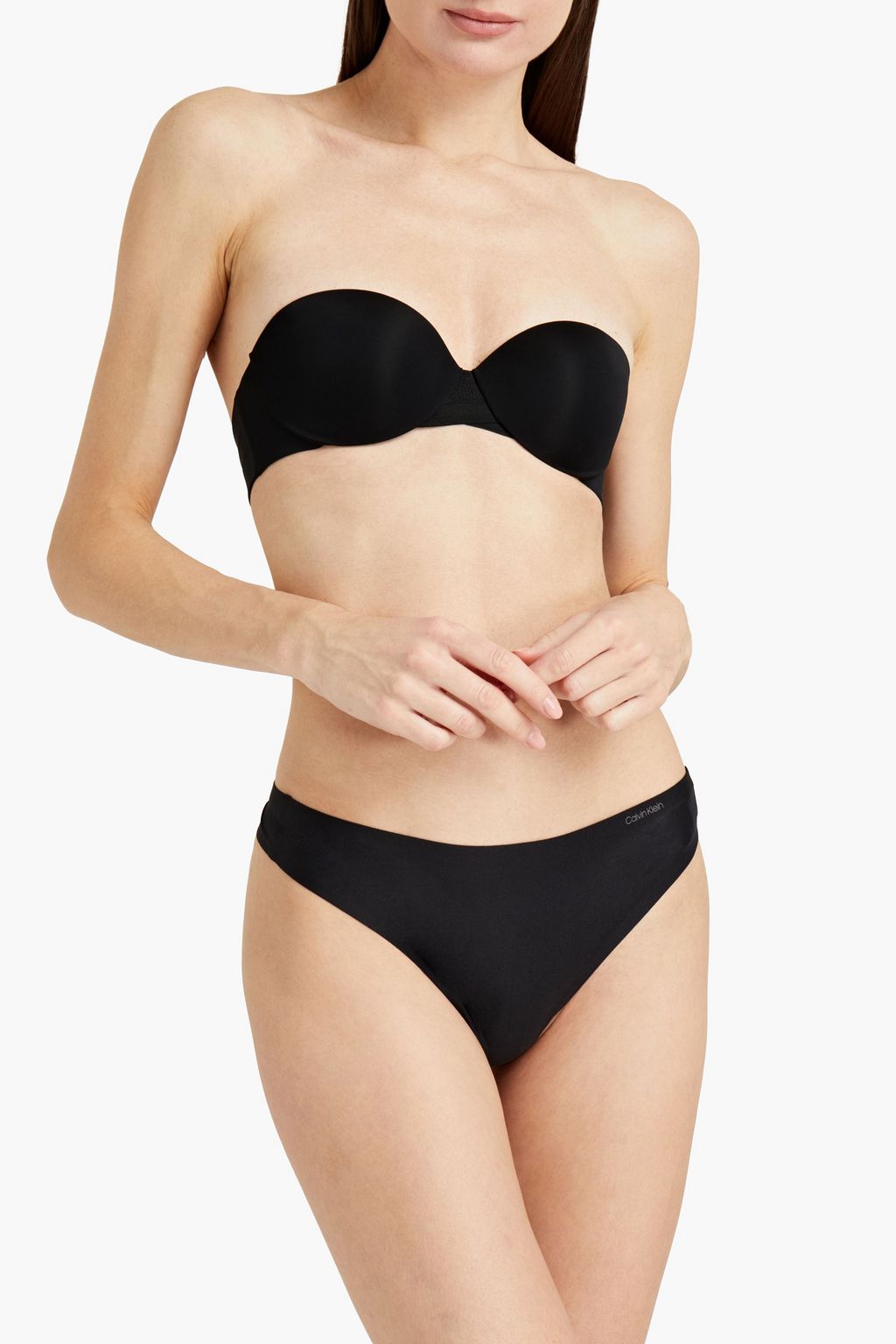 CALVIN KLEIN Mesh-trimmed stretch-jersey balconette bra