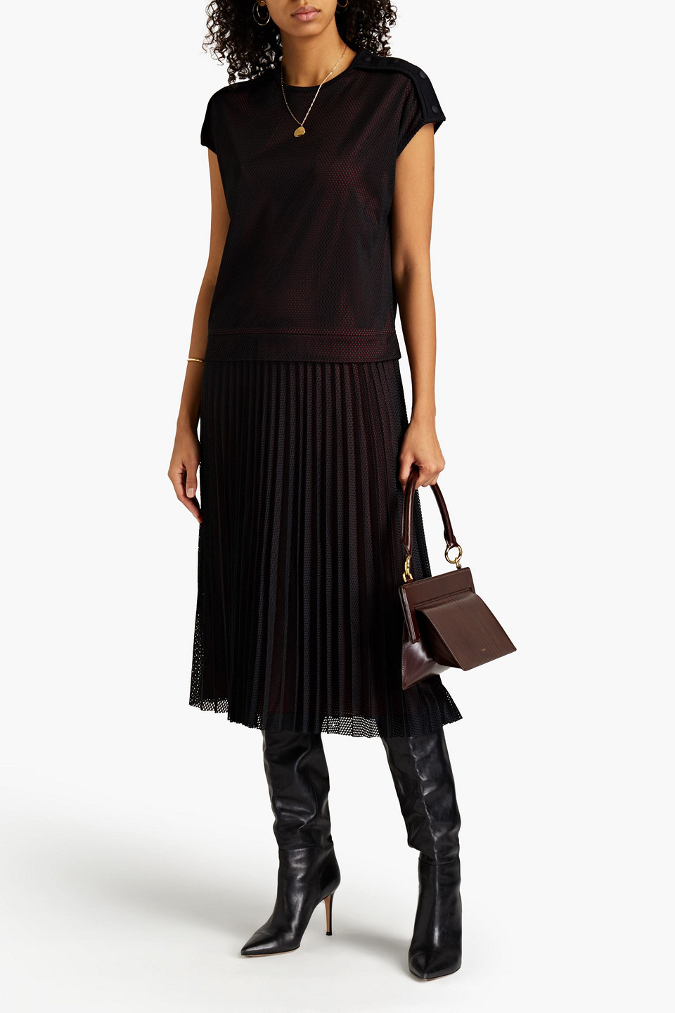 M Missoni Pleated Mesh Midi Dress In Black