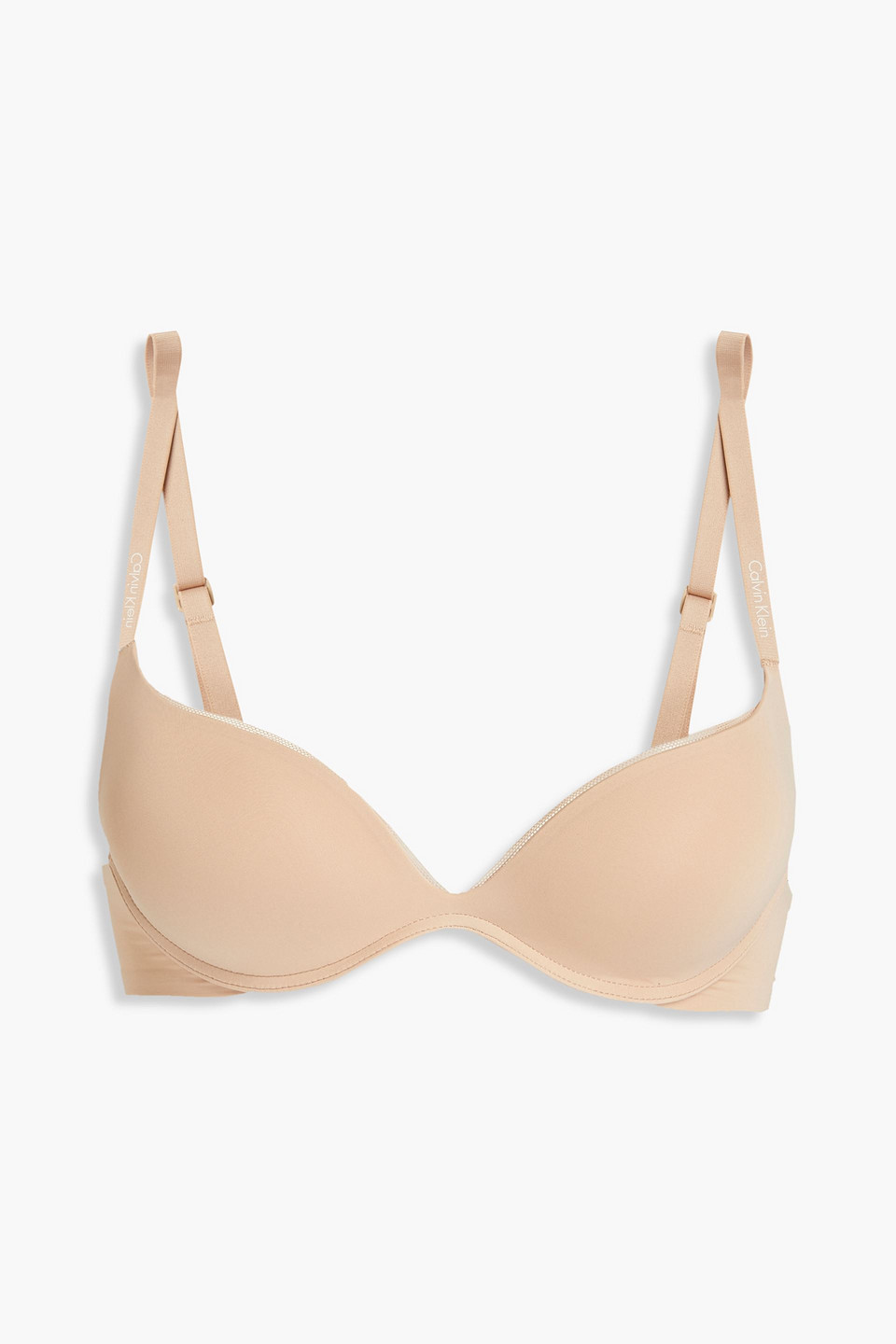 Calvin Klein Convertible Mesh-trimmed Stretch-jersey Push-up Bra In Neutrals