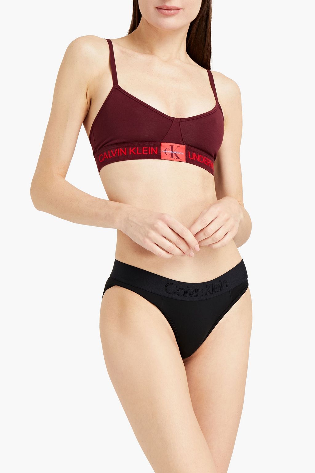 CALVIN KLEIN Convertible cotton-blend jersey sports bra