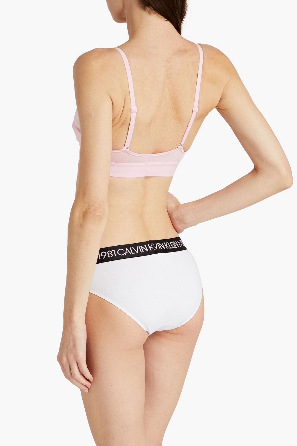 CALVIN KLEIN Monogram-trimmed stretch-cotton jersey soft-cup triangle bra