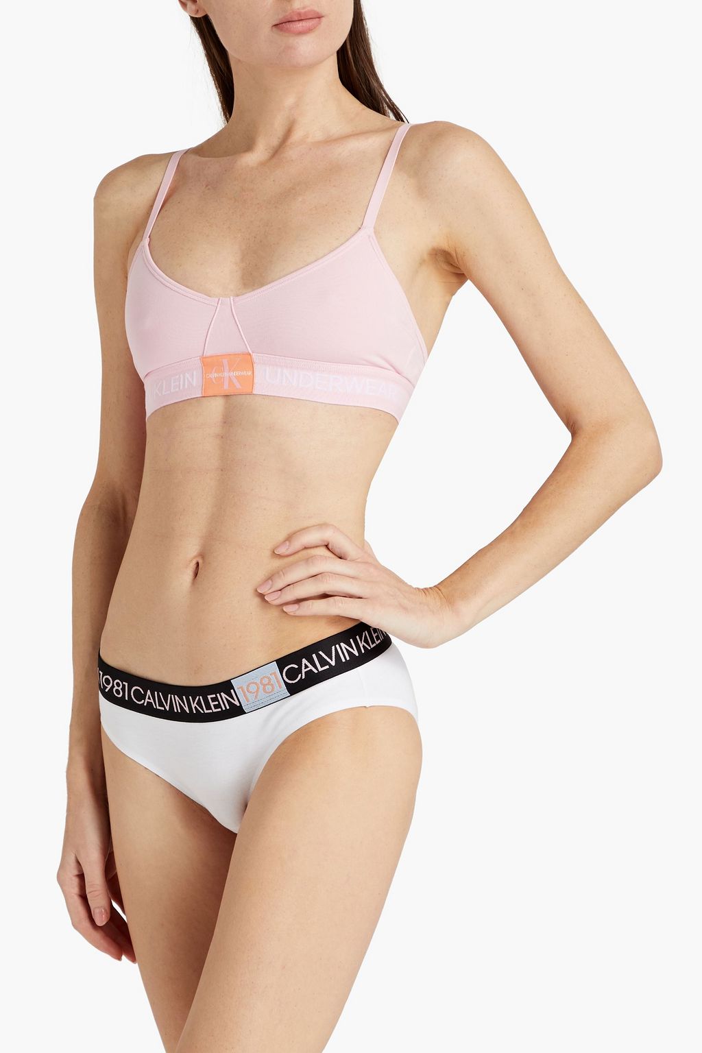 CALVIN KLEIN Monogram-trimmed stretch-cotton jersey soft-cup triangle bra