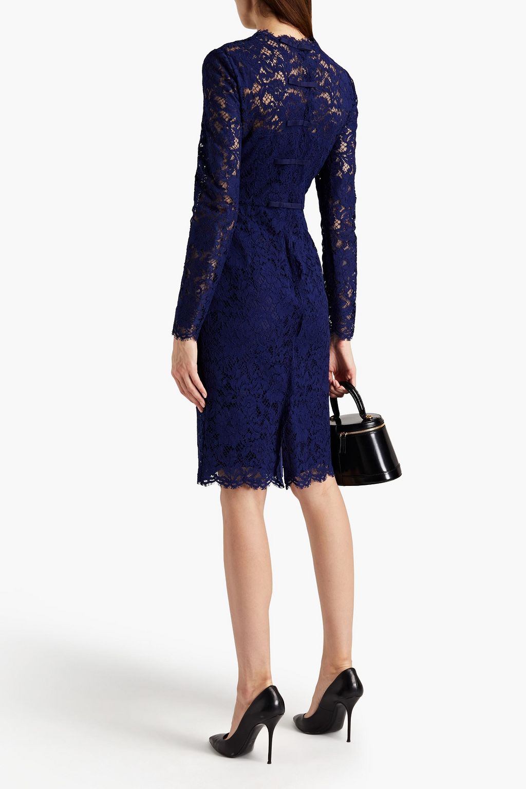 VALENTINO GARAVANI Bow-embellished cotton-blend corded lace dress