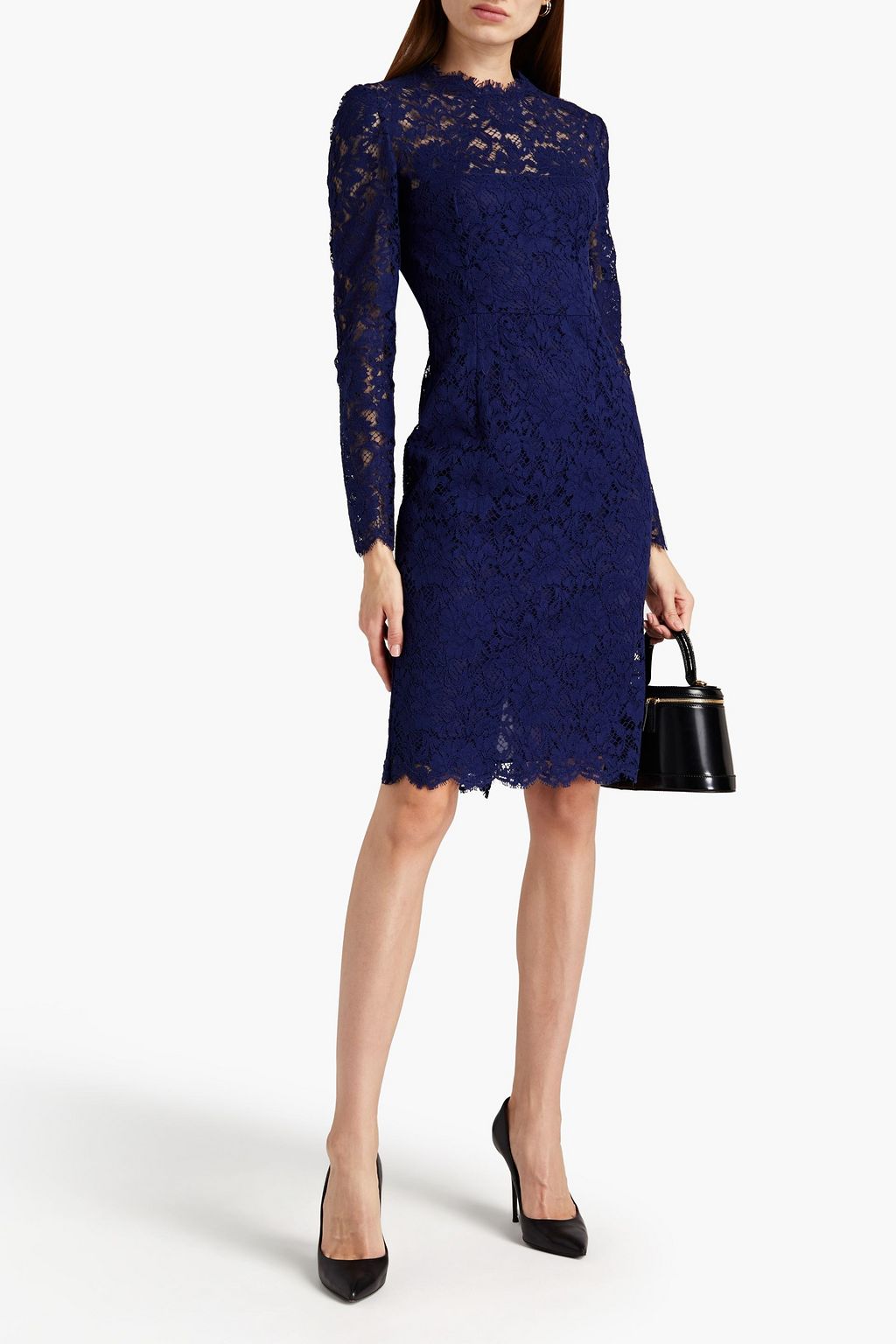 VALENTINO GARAVANI Bow-embellished cotton-blend corded lace dress