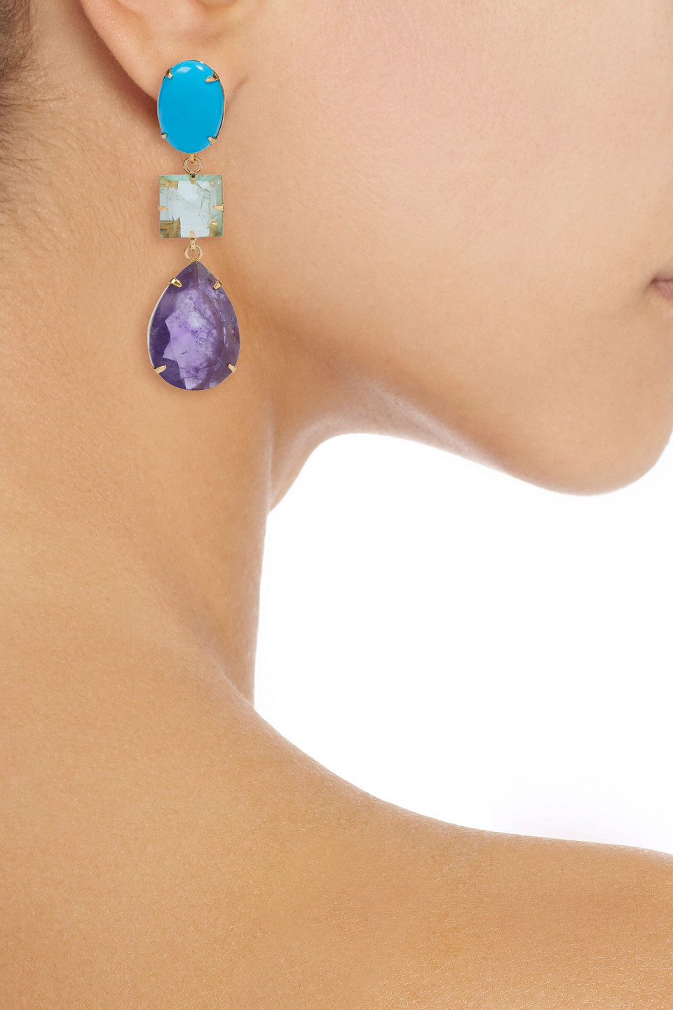 Bounkit Convertible 14-karat Gold-plated Multi-stone Earrings In Multicolor