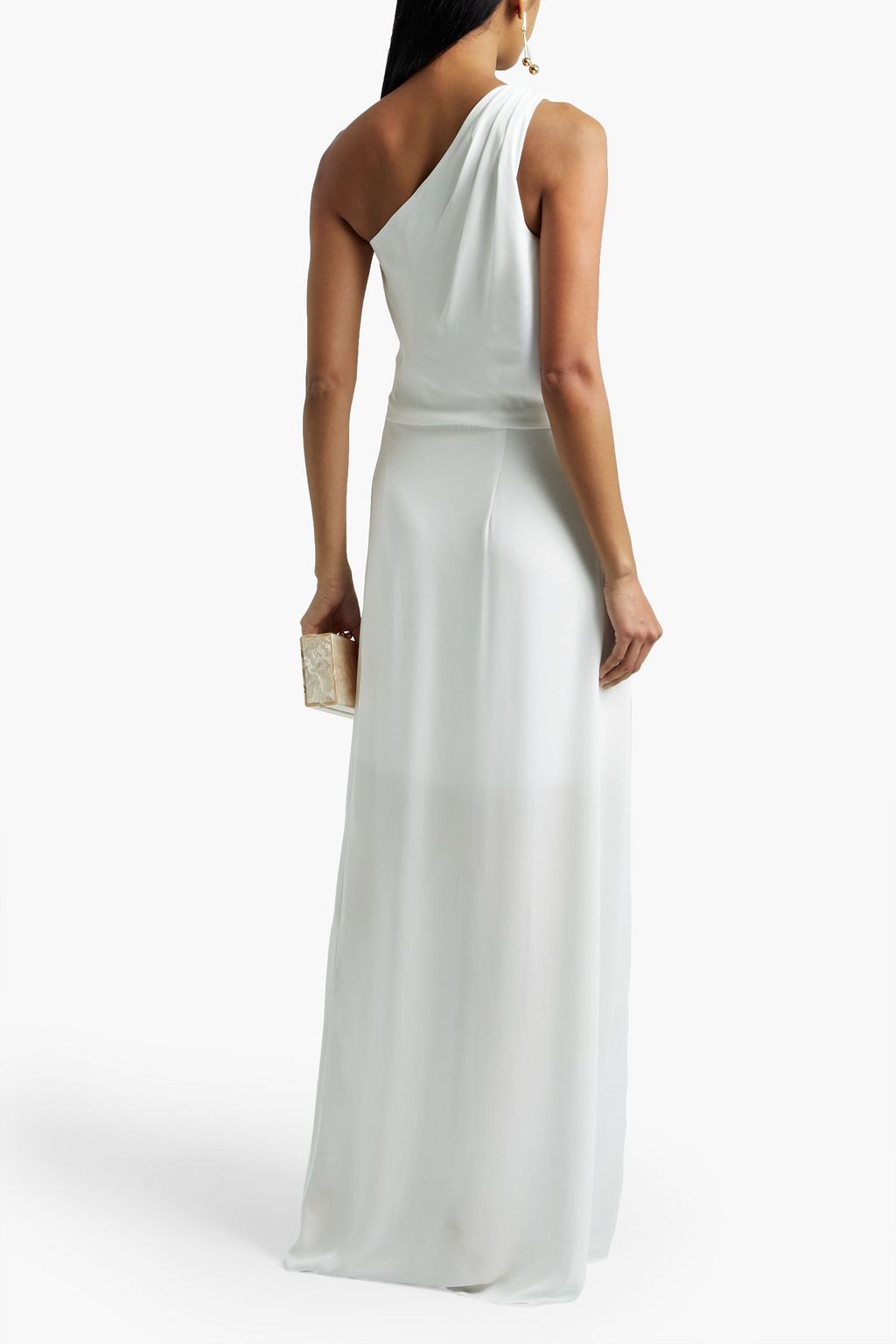 HALSTON One-shoulder draped crepe gown