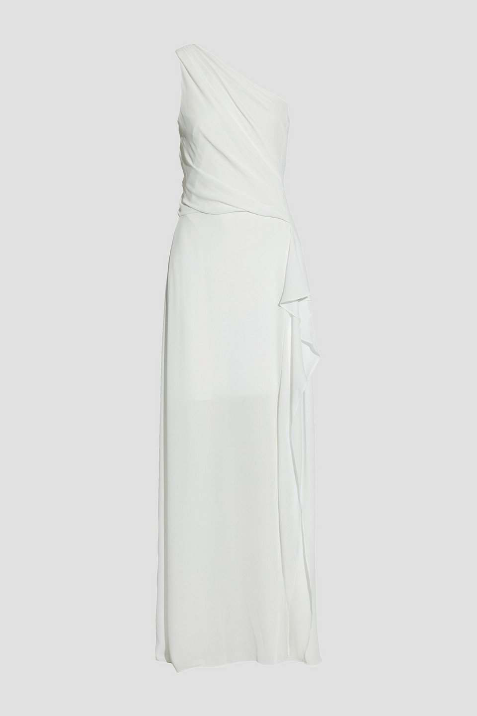 One-shoulder draped crepe gown