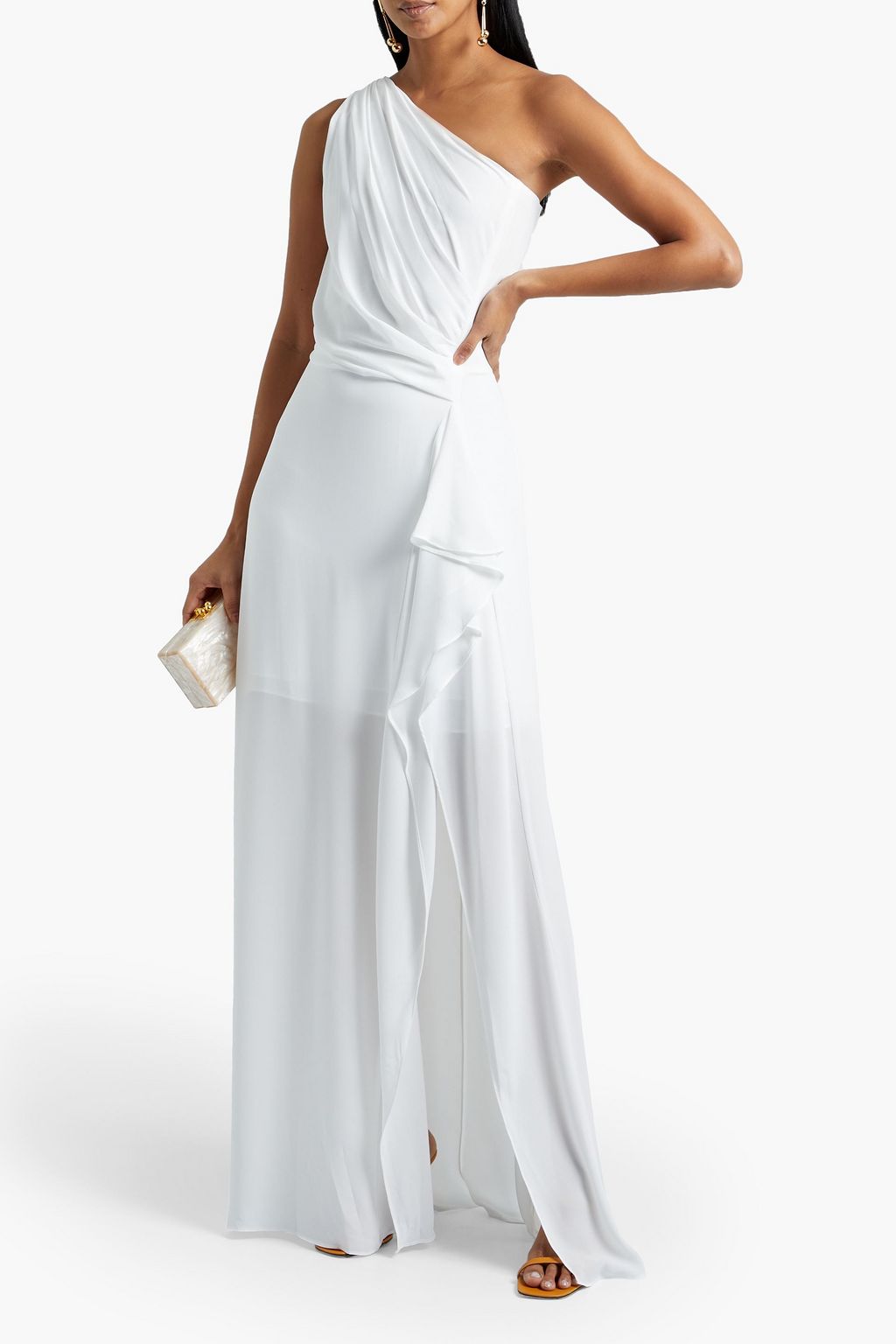 HALSTON One-shoulder draped crepe gown