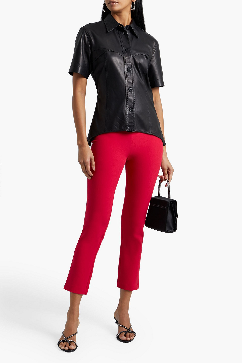 Safiyaa Cropped Crepe Skinny Pants In Crimson