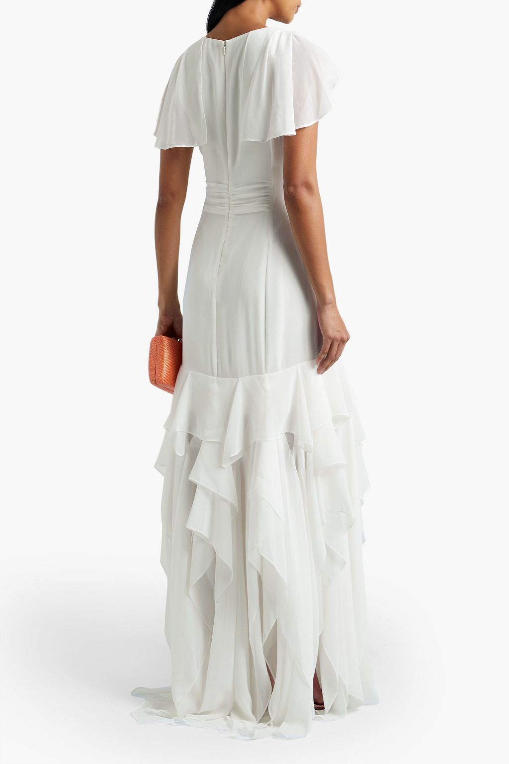 HALSTON 러플 장식 시폰 가운