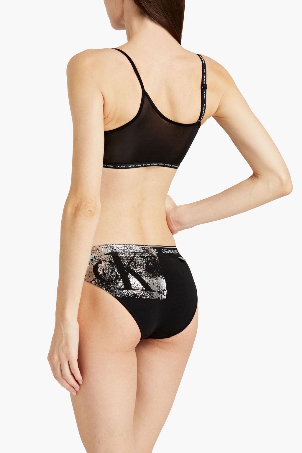 CK ONE Printed cotton-blend jersey low-rise briefs