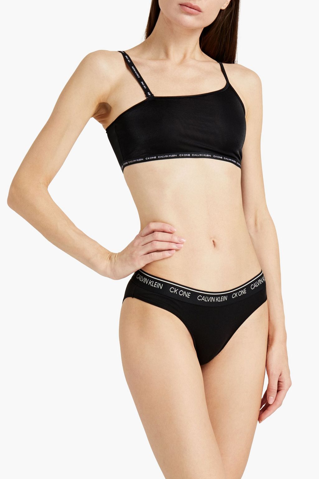 CK ONE Printed cotton-blend jersey low-rise briefs